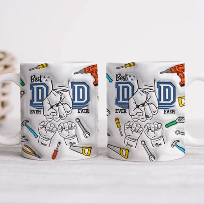 Happy Father's Day 2026 Best Dad Ever Dad Dad Hand Bump, Personalized 3D Inflated Effect Mug, Father's Day Gift