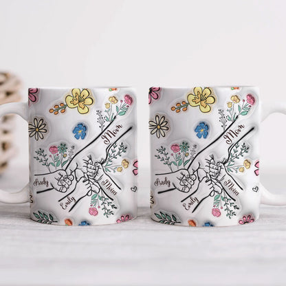 Hold My Hand, Personalized 3D Inflated Full Wrap Mug, Family Gifts, Custom Gift, Gift For Mothers & Grandmas