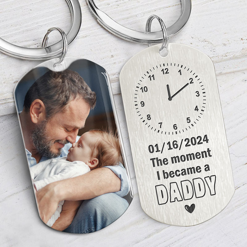The Moment You Became My Daddy, Personalized Keychain, Custom Photo Gifts for Expecting Dads