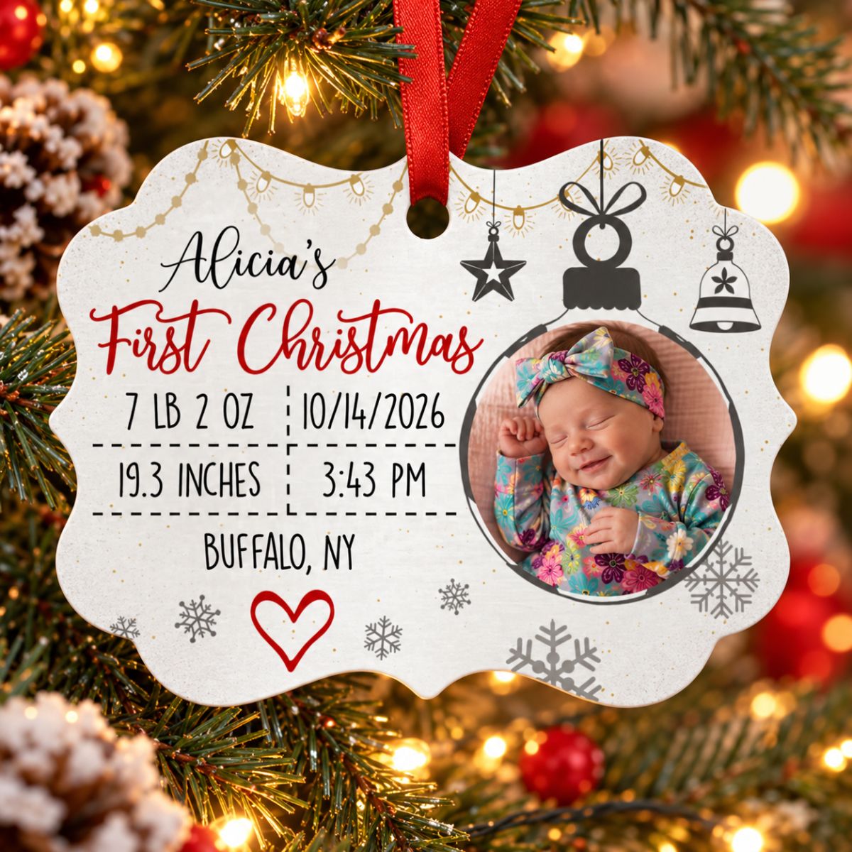 Baby's First Christmas, Baby Stats Ornament, Personalized Aluminium Ornaments, Custom Holiday Gift