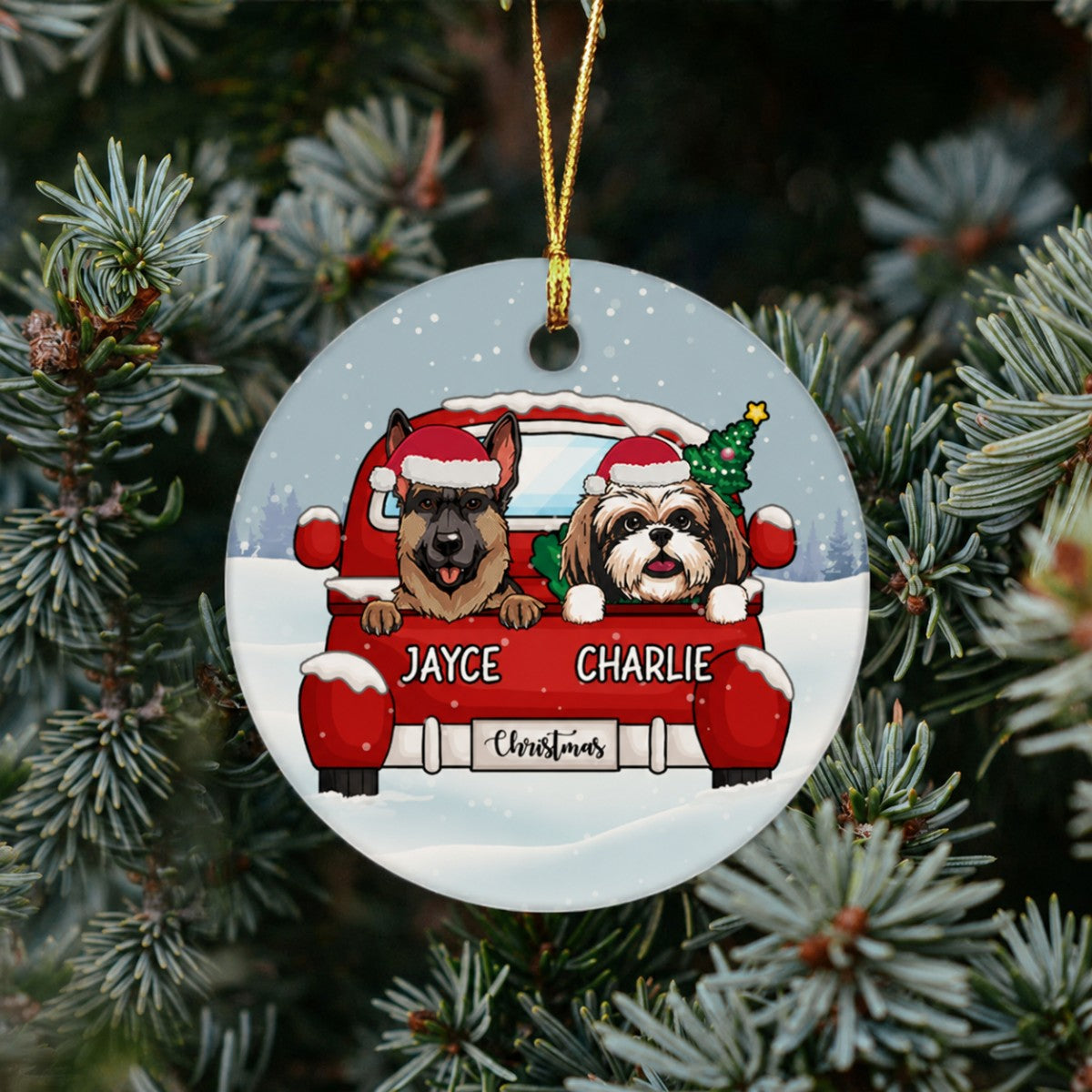 Christmas and Dogs, Personalized Circle Ornaments, Custom Gift for Dog Lovers