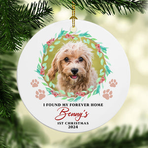 Rescued Dog First Christmas Ornament - I Found My Forever Home, Personalized Photo Gift for Adopted Pets