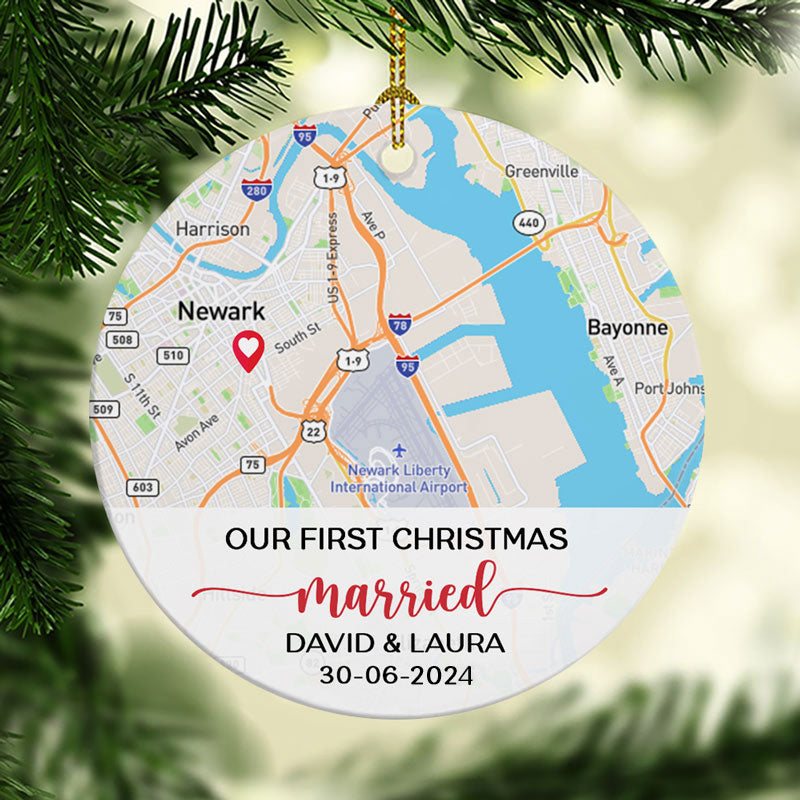 Our First Christmas Map, Personalized Christmas Ornaments, Anniversary Gift For Couples