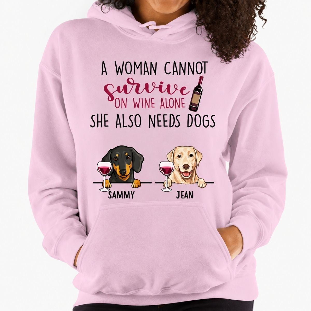 Personalized dog mom hoodie, gift for dog lovers - A woman, wine alone, custom hooded sweatshirt