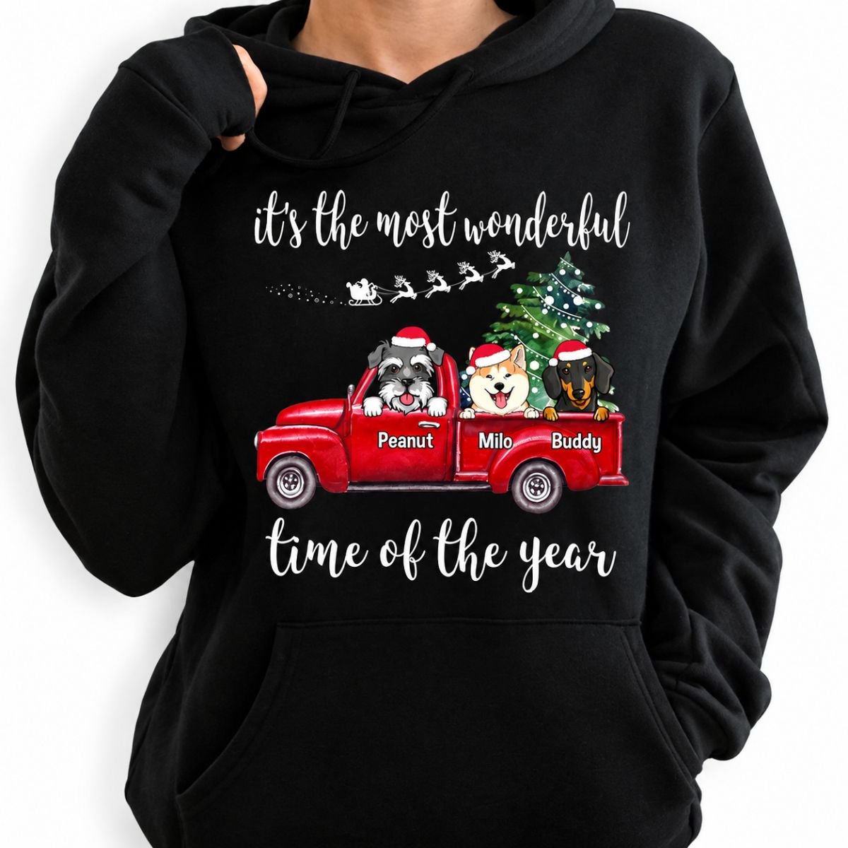 Dog mom Christmas hoodie, personalized gift for dog lovers - Most wonderful time of the year, custom hooded sweatshirt