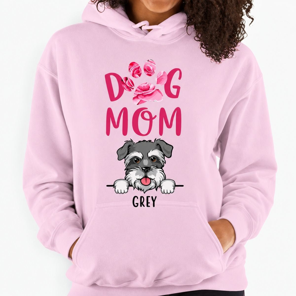 Funny dog mom hoodie, personalized gift for dog lovers - Dog mom pink flower, custom hooded sweatshirt