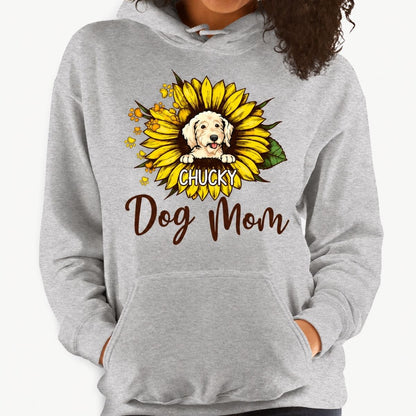 Dog mom Christmas hoodie, personalized gift for dog lovers - Sunflower, dog mom dog dad, custom hooded sweatshirt