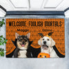 Welcome Foolish Mortals, Personalized Doormat, Custom Photo Halloween Decor For Pet Lovers, Halloween Party Decorations