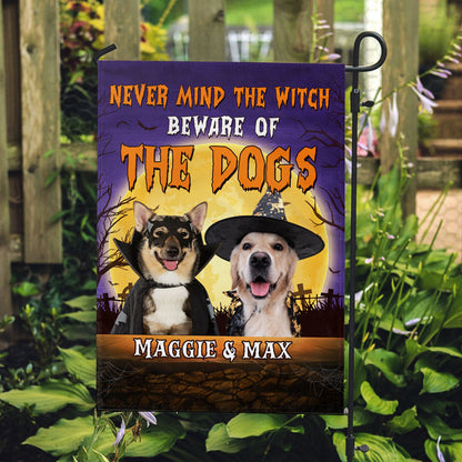 Never Mind The Witch, Custom Photo Personalized Garden Flags, Halloween Decor, Halloween Party Ideas