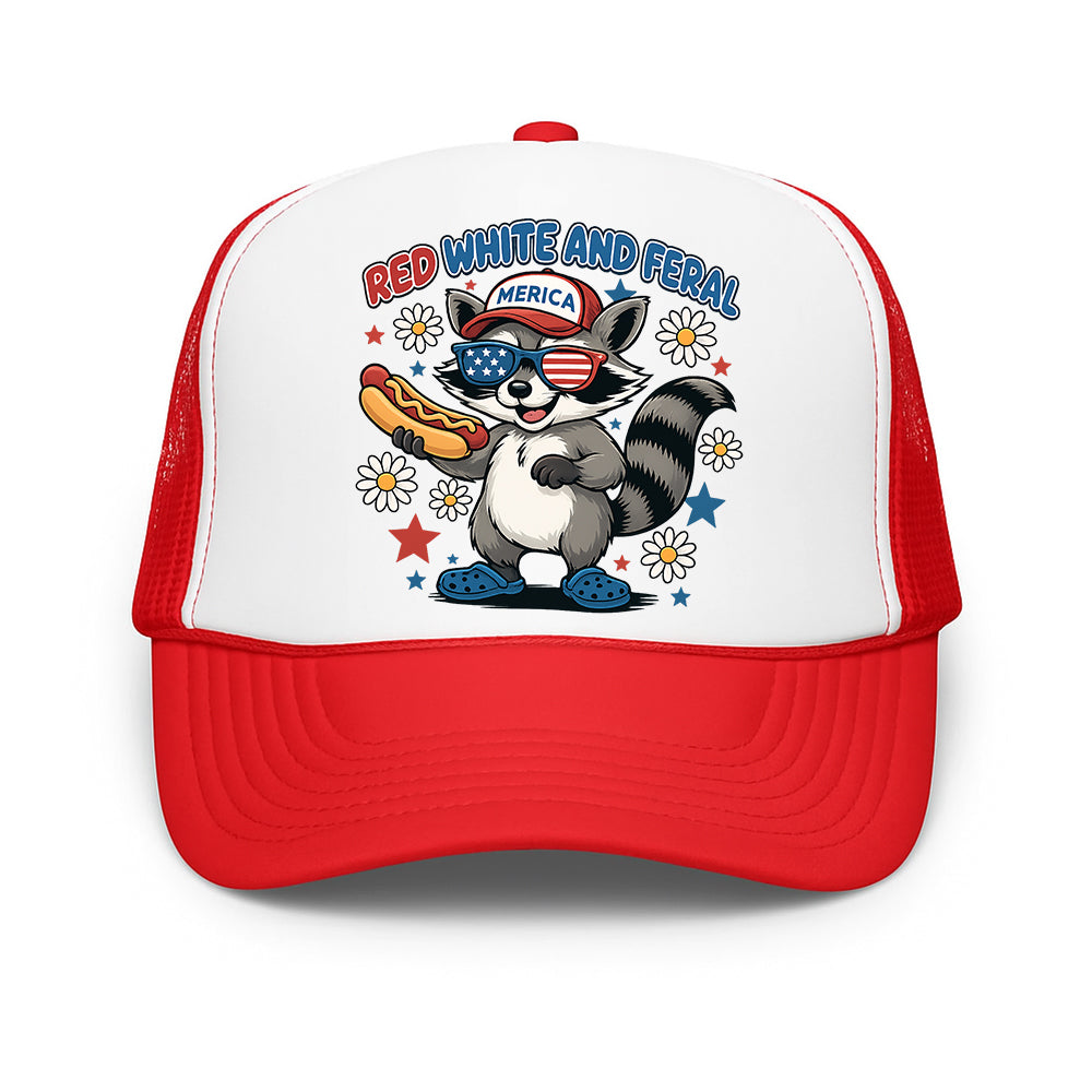 Red White And Feral, Racoon Merica Cap Trucker Hat, July 4th, Personalized Cap