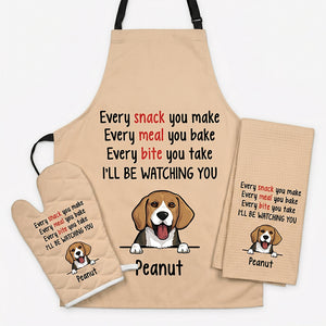 Every Snack You Make Every Meal You Bake Set Apron Towel Oven Mitts, Personalized Kitchen Accessories, Custom Gifts For Dog Lovers