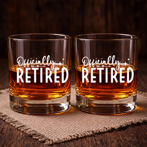 Officially Retired, Engraved Rock Glass, Retirement Gifts