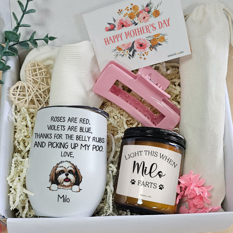 Roses Are Red Gift Box, Personalized Tumbler Scented Candle, Gift For Dog Mom