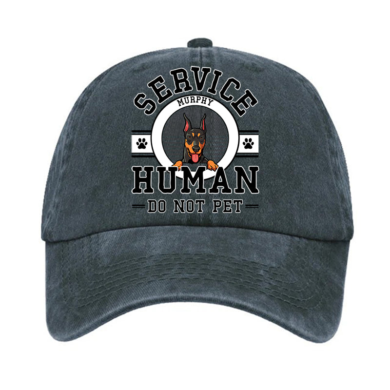 Service Human Hat, Printed Vintage Cotton Washed Cap, Gifts For Pet Lovers, Custom Photo