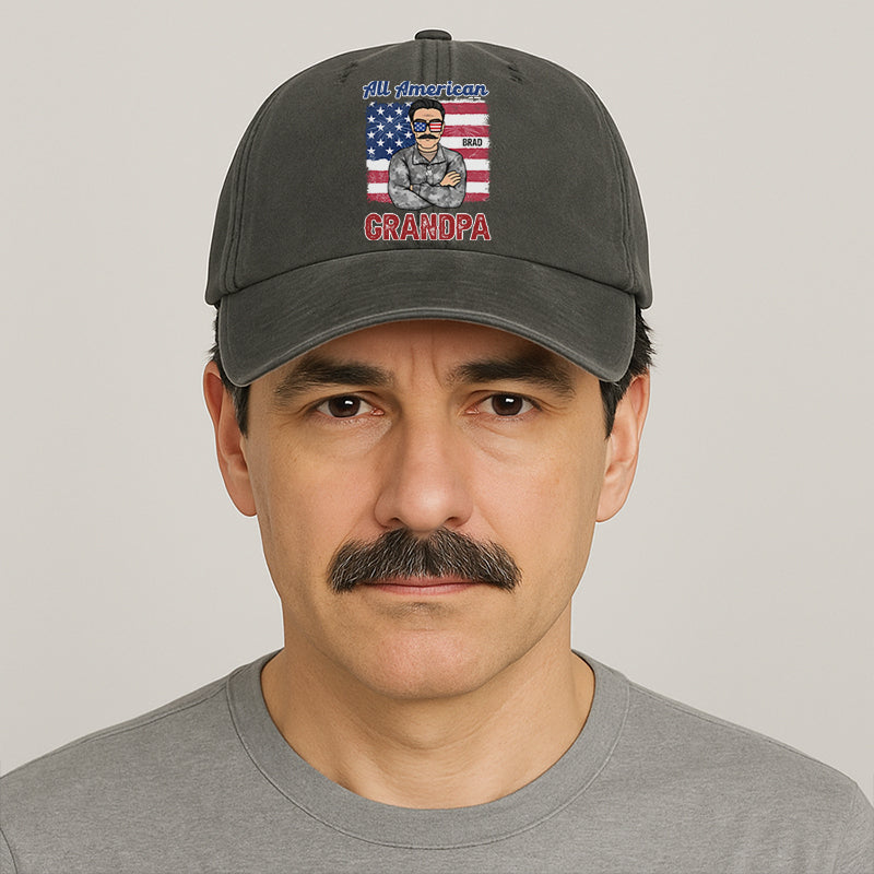 All American Dad or Grandpa Old Man Cap, 4th Of July American Flag Hat, Printed Vintage Cotton Washed Cap, Gifts For Pet Lovers