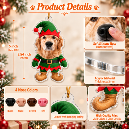 Custom Photo Dog Ornament Nose Squishy, Personalized Shape Ornaments, Christmas Ornament