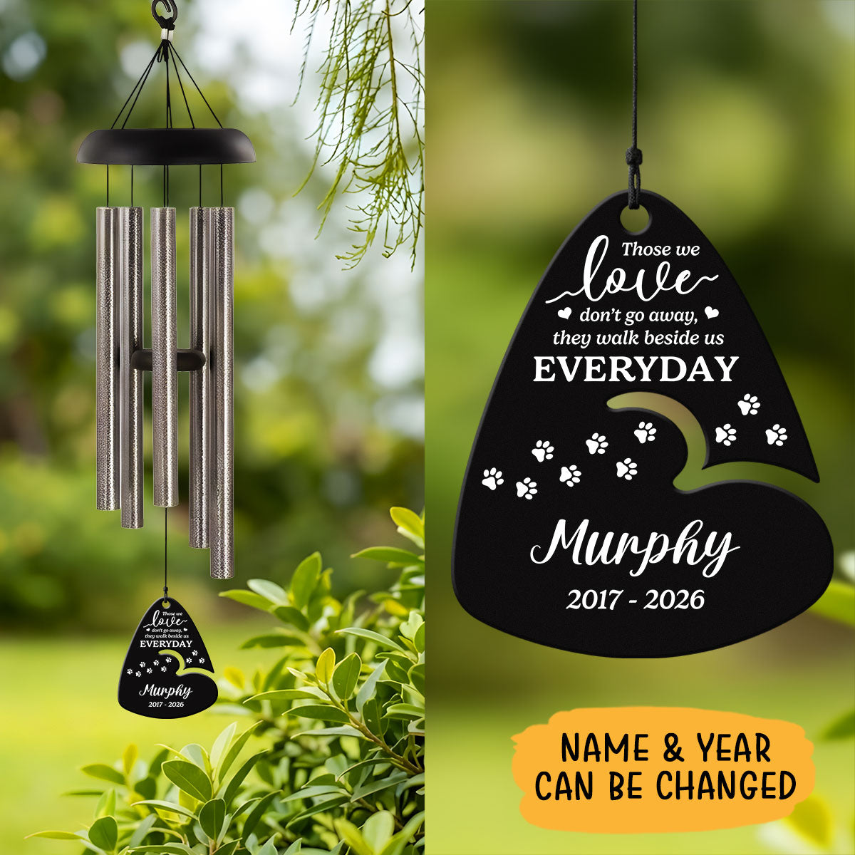 Walk Beside Us Everyday, Personalized Memorial Wind Chimes With Guitar Pick Sail, Custom Name And Date
