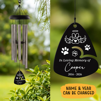 In Loving Memory, Personalized Memorial Wind Chimes With Guitar Pick Sail, Custom Name And Date