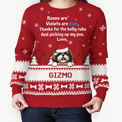 Dog mom Christmas all-over-print sweatshirt, personalized gift for dog lovers - Roses are red, custom printed sweatshirt for dog lovers
