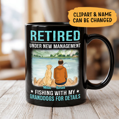Personalized Retirement Gift for Grandpa, Fishing Mug - Retired Fishing With Granddogs