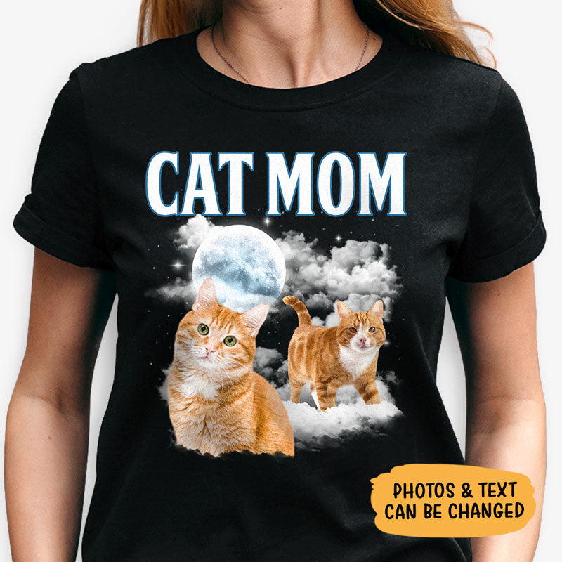 Moon Background Pet Photo, Personalized Bootleg Shirt, Gift For Pet Lovers, Custom Photo