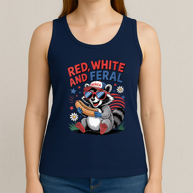 Red White And Feral Racoon Uncle Sam Clothing T-Shirt Tank Top, July 4th Shirt, Personalized T-Shirt Tank Top, Funny Shirt