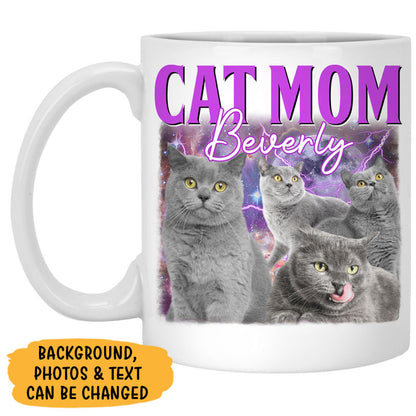 Dog mom birthday accent mug, personalized gift for dog lovers - Retro vintage bootleg, custom photo, two-tone custom coffee mug