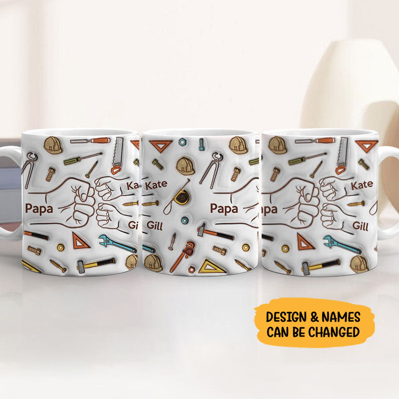Happy Father's Day 2026 Dad Fist Bump Mug Dad Hand, Personalized 3D Inflated Effect Mug, Father's Day Gift