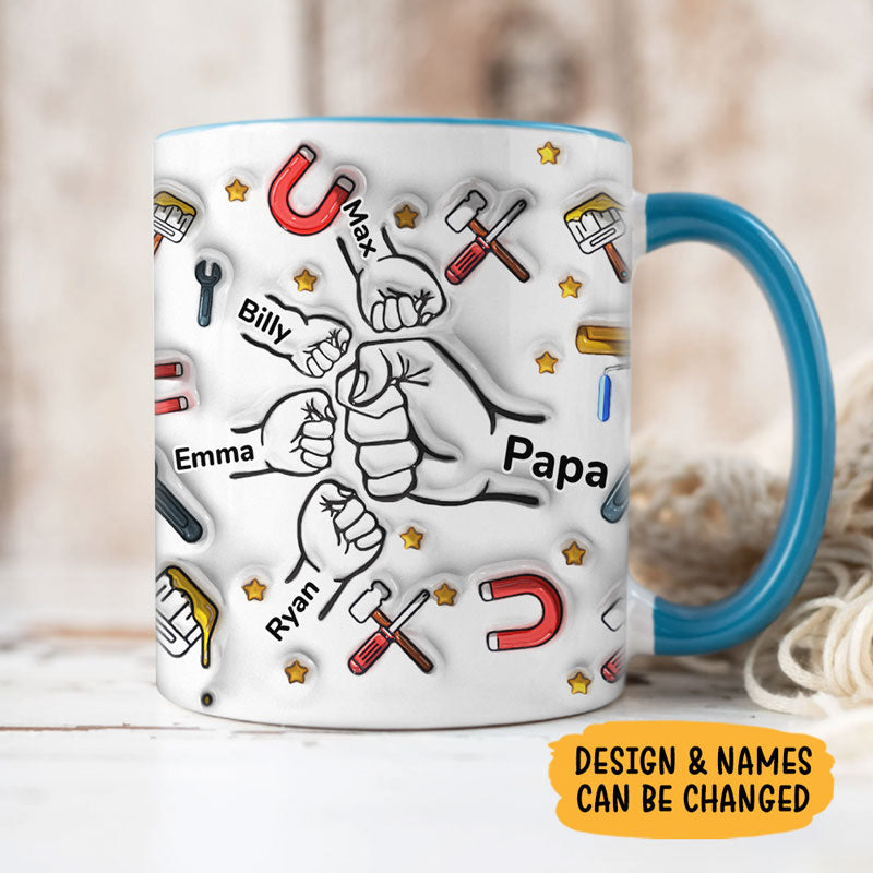 Happy Father's Day 2026 Dad Fist Bump Wrap Mug, Personalized 3D Inflated Effect Mug, Father's Day Gift