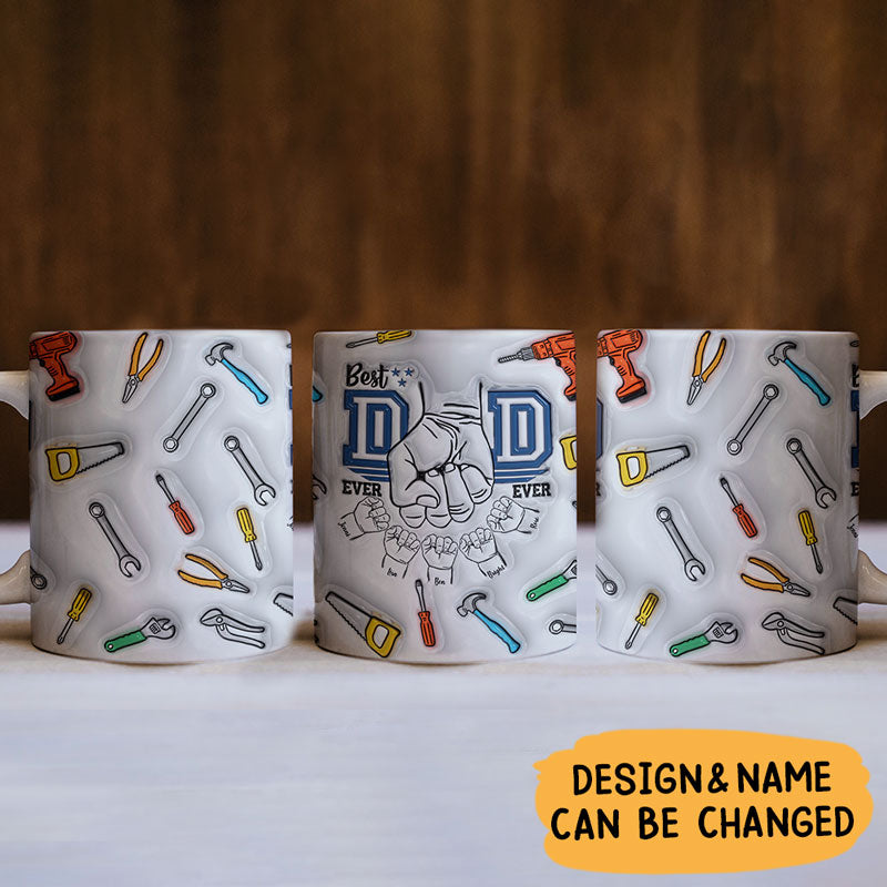Happy Father's Day 2026 Best Dad Ever Dad Dad Hand Bump, Personalized 3D Inflated Effect Mug, Father's Day Gift