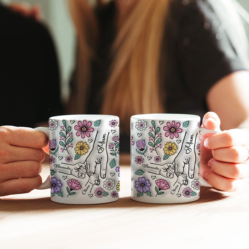 Personalized 3D Inflated Full Wrap Mug, Hold My Hand, Hold My Heart, Family Gifts, Gift For Mothers & Grandmas