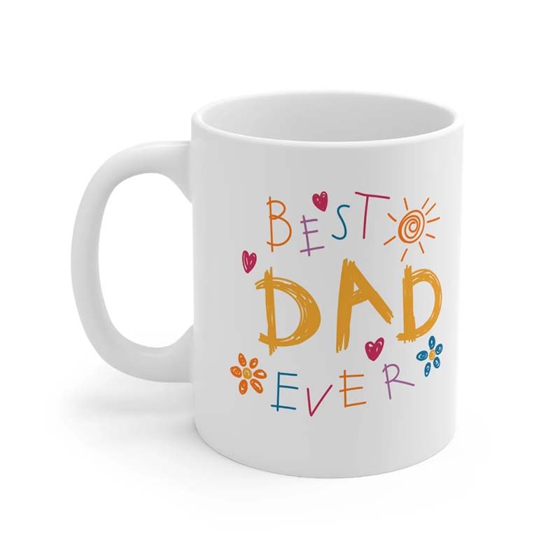 Personalized Best Dad Ever Mug, Kids Drawing Style Coffee Mug, Custom Family Name Mug, Father’s Day Gift for Dad from Kids