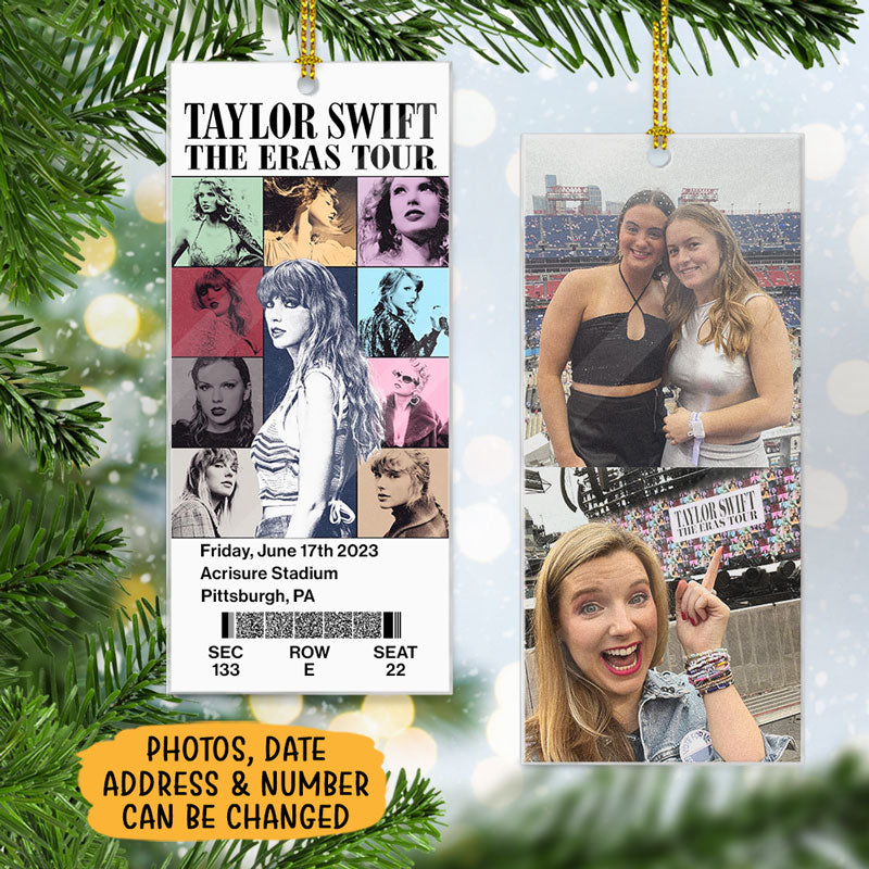 Eras Tour Ticket Style Ornament, Personalized Acrylic Ornaments 2 Sides, Custom Photo