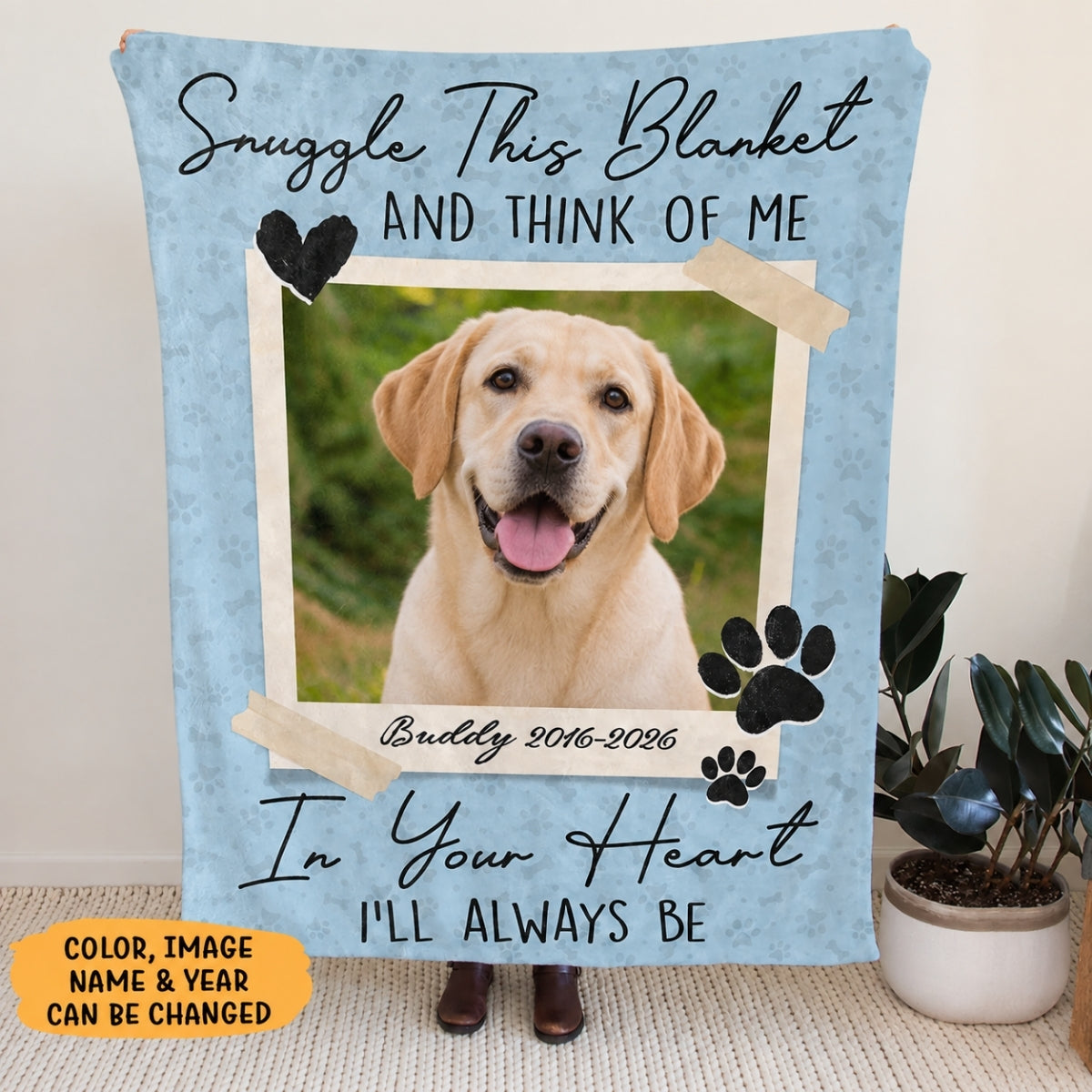 Personalized Dog Cat Memorial Photo Gift, I'll Always Be In Your Heart Blanket, Pet Loss Keepsake