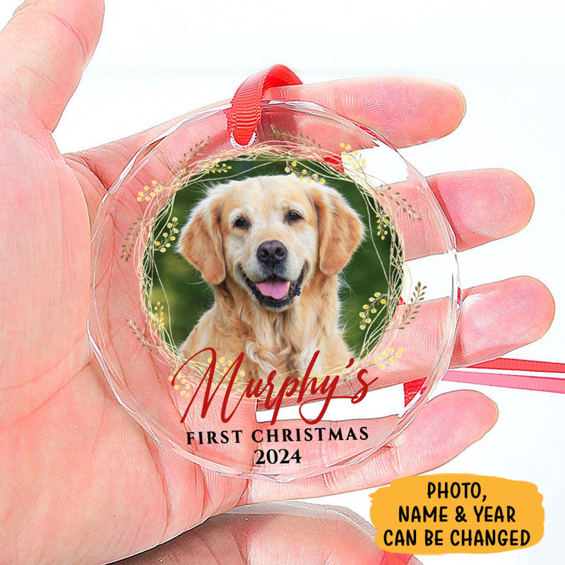 Pet First Christmas, Personalized Glass Ornament, Pet Ornament, Gift For Pet Lovers, Custom Photo