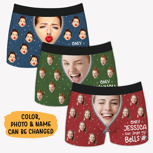 Only Her Can Jingle These Bells - Personalized Photo Men's Boxer