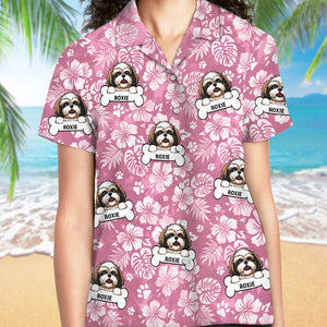 Hibiscus Dog Pattern Shirt, Personalized Hawaiian Shirt, Gift For Dog Lovers