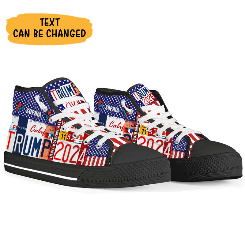 Keep America First Trump 2024 High Top Shoes, Personalized Sneakers, Gift For Trump Fans, Election 2024