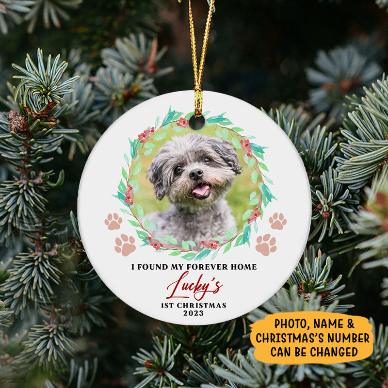Rescued Dog First Christmas Ornament - I Found My Forever Home, Personalized Photo Gift for Adopted Pets