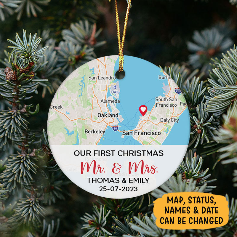 Our First Christmas Map, Personalized Christmas Ornaments, Anniversary Gift For Couples