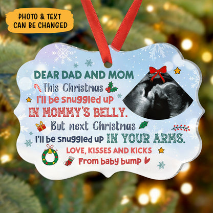 I'll Be Snuggled Up In Your Arms, Personalized Shape Ornaments, Custom Photo Gifts for Expecting Dads