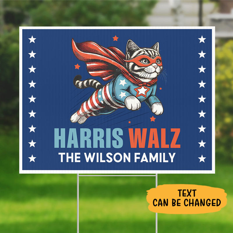 Harris Walz Superhero Cat, Personalized Yard Sign, Kamala Harris Sign, Vote Kamala, Election 2024