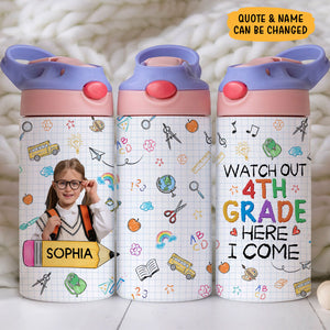 Watch Out Here I Come, Personalized Water Bottle With Straw, Back To School Gifts, Custom Photo