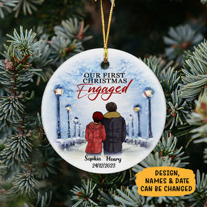 Our First Christmas Engaged, Personalized Circle Ornaments, Anniversary Gifts