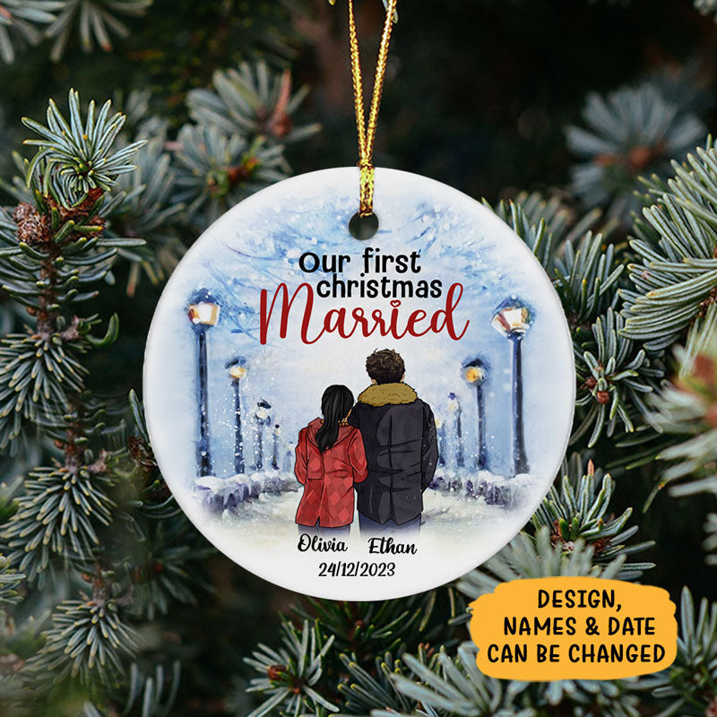 Our First Christmas Married, Personalized Circle Ornaments, Anniversary Gifts
