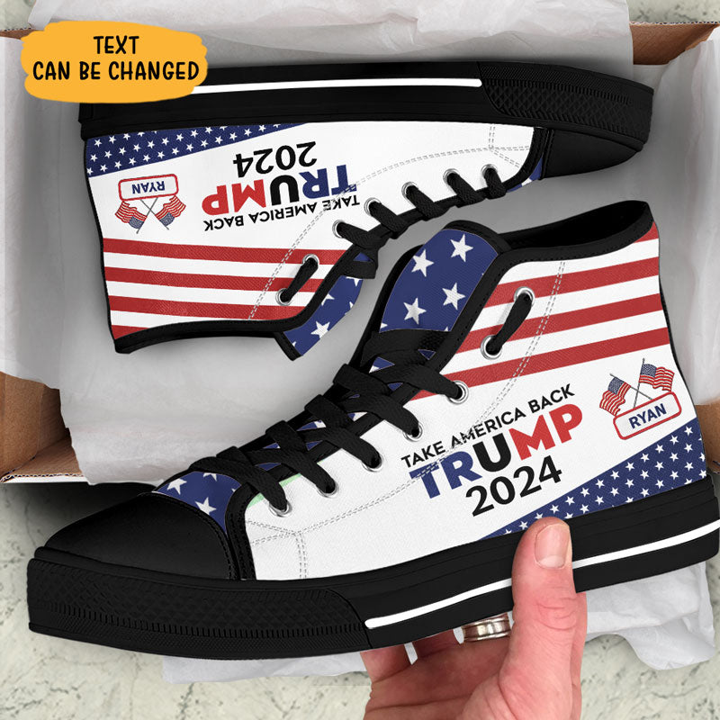 Trump Take America Back High Top Shoes, Personalized Trump Sneakers, Trump Shoes, Election 2024, Man Shoes / Black / 38