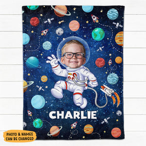 Astronaut Space Blanket, Custom Photo, Personalized Baby Blanket, Baby Shower Gift, Newborn Gift