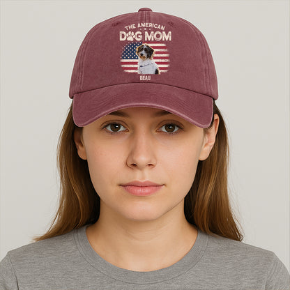 The American Dog Dad Dog Mom Dark Hat, Printed Vintage Cotton Washed Cap, Gifts For Pet Lovers, Custom Photo