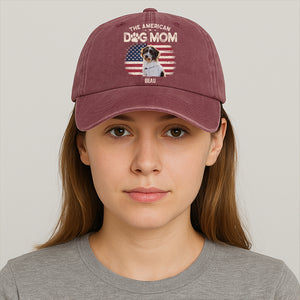 The American Dog Dad Dog Mom Dark Hat, Printed Vintage Cotton Washed Cap, Gifts For Pet Lovers, Custom Photo