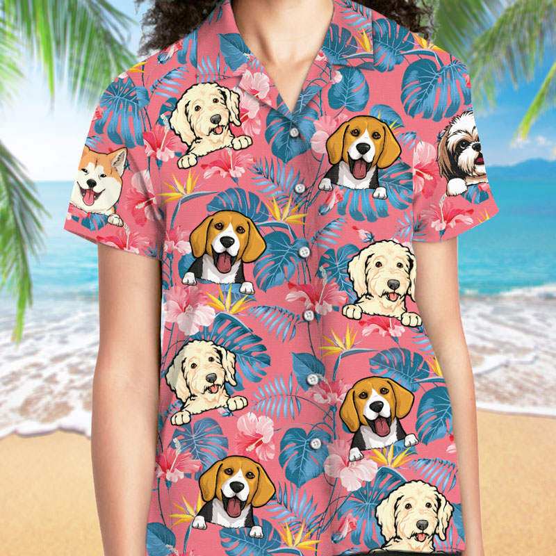 Tropical Pattern Peeking Dog, Beach Shirt, Personalized Hawaiian Shirt, Gift For Dog Lovers